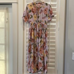 Lavender Floral Pleated Dress